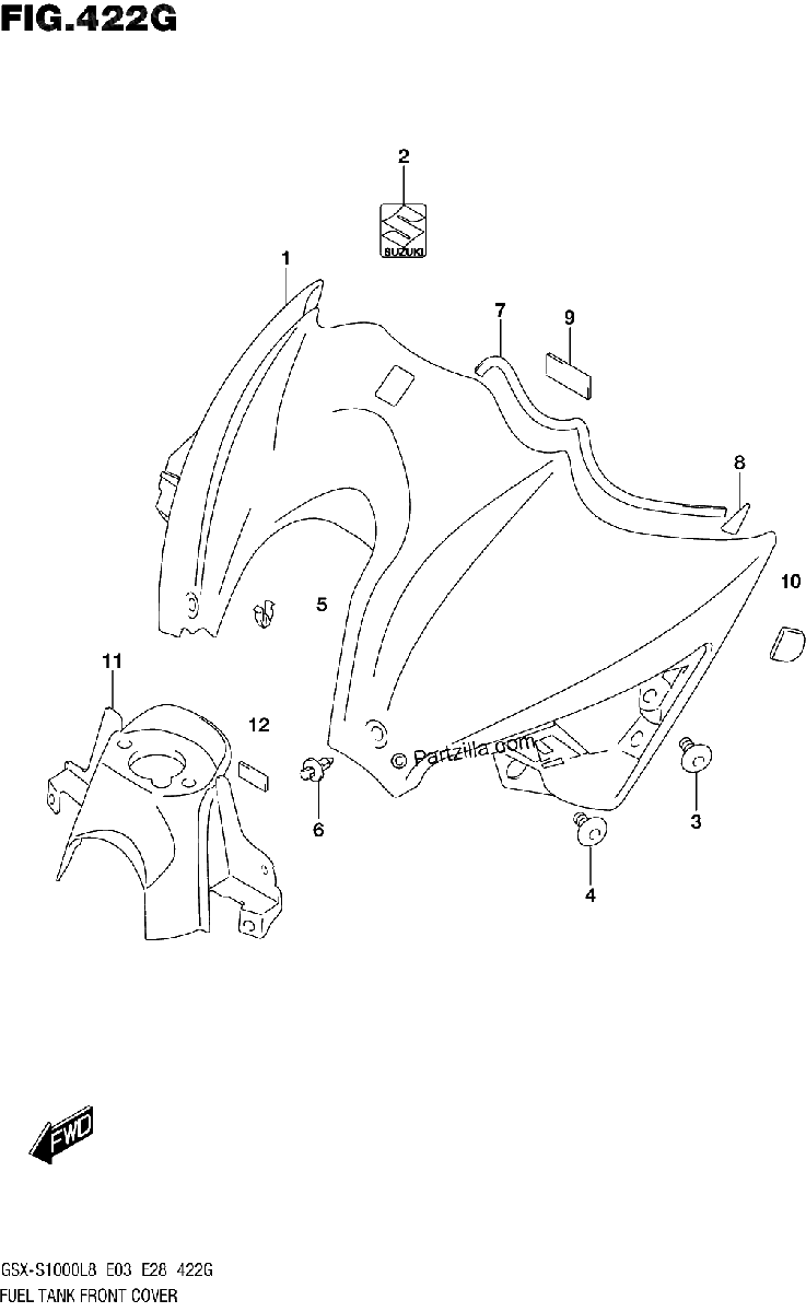 Diagrama de 422G FUEL TANK FRONT COVER GSX S1000AL8 E33