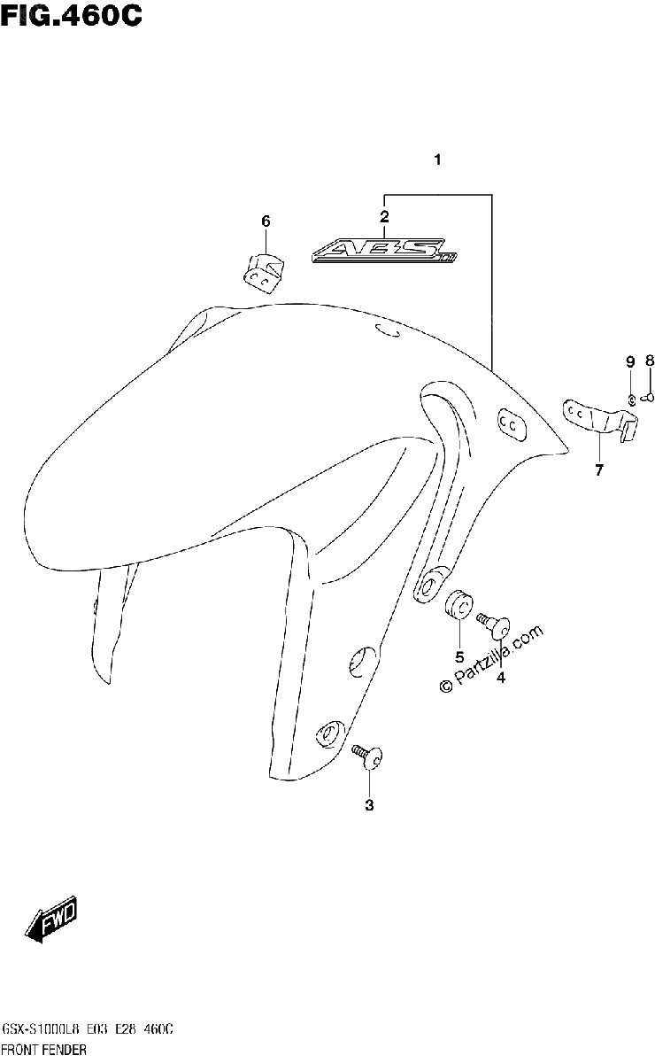 Diagrama de 460C FRONT FENDER GSX S1000AL8 E28