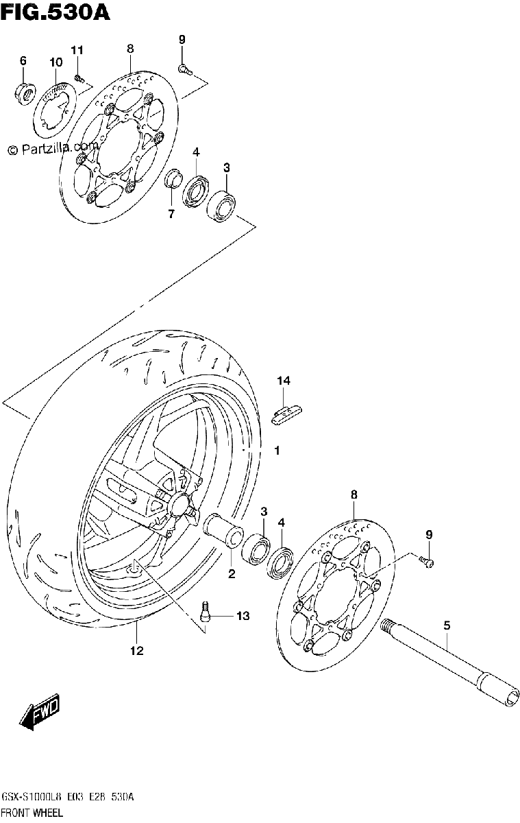 Diagrama de 530A FRONT WHEEL GSX S1000AL8 E03