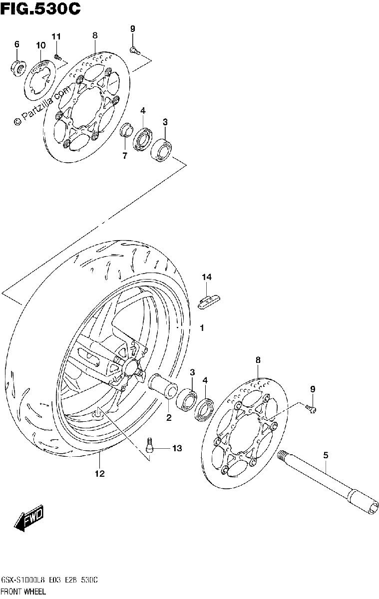 Diagrama de 530C FRONT WHEEL GSX S1000AL8 E28