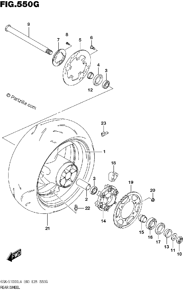 Diagrama de 550G REAR WHEEL GSX S1000AL8 E33