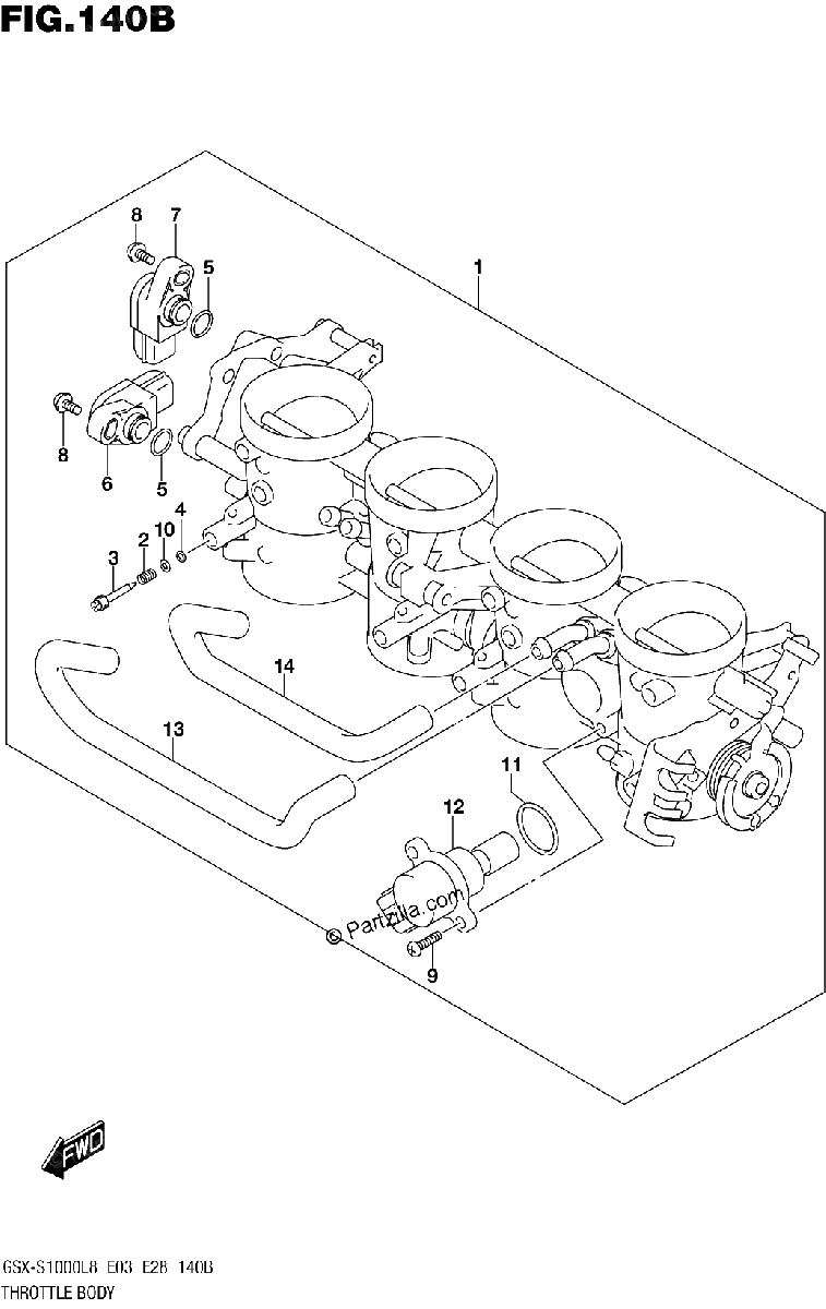 Diagrama de 140B THROTTLE BODY GSX S1000AZL8 E03