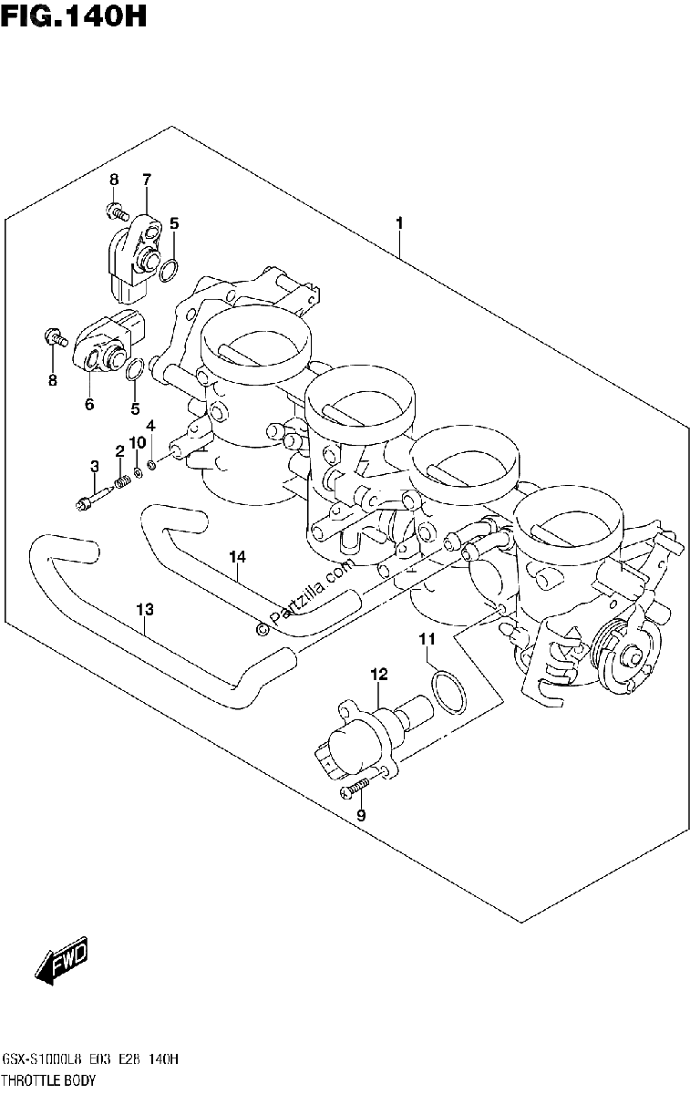 Diagrama de 140H THROTTLE BODY GSX S1000AZL8 E33