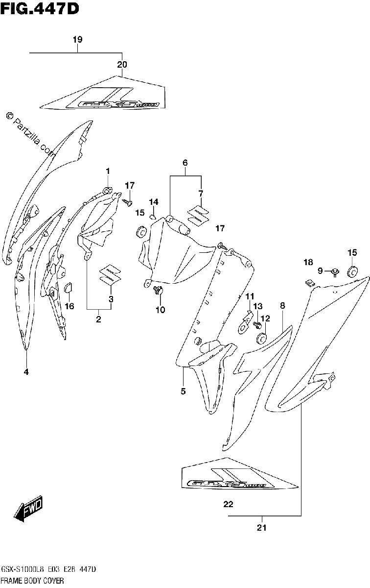 Diagrama de 447D FRAME BODY COVER GSX S1000AZL8 E28