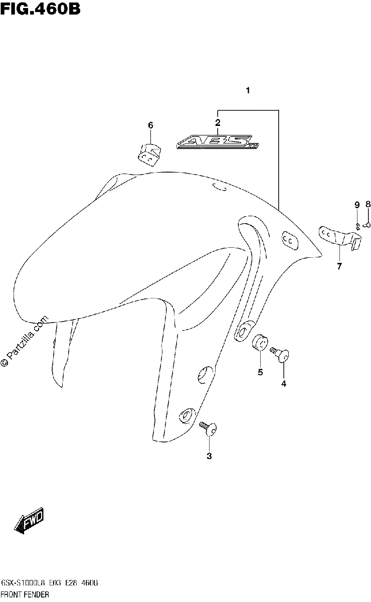 Diagrama de 460B FRONT FENDER GSX S1000AZL8 E03