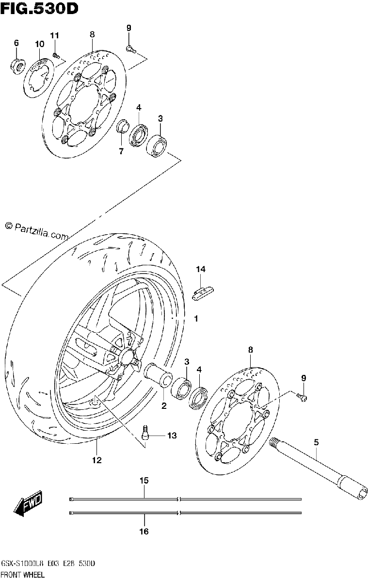 Diagrama de 530D FRONT WHEEL GSX S1000AZL8 E28