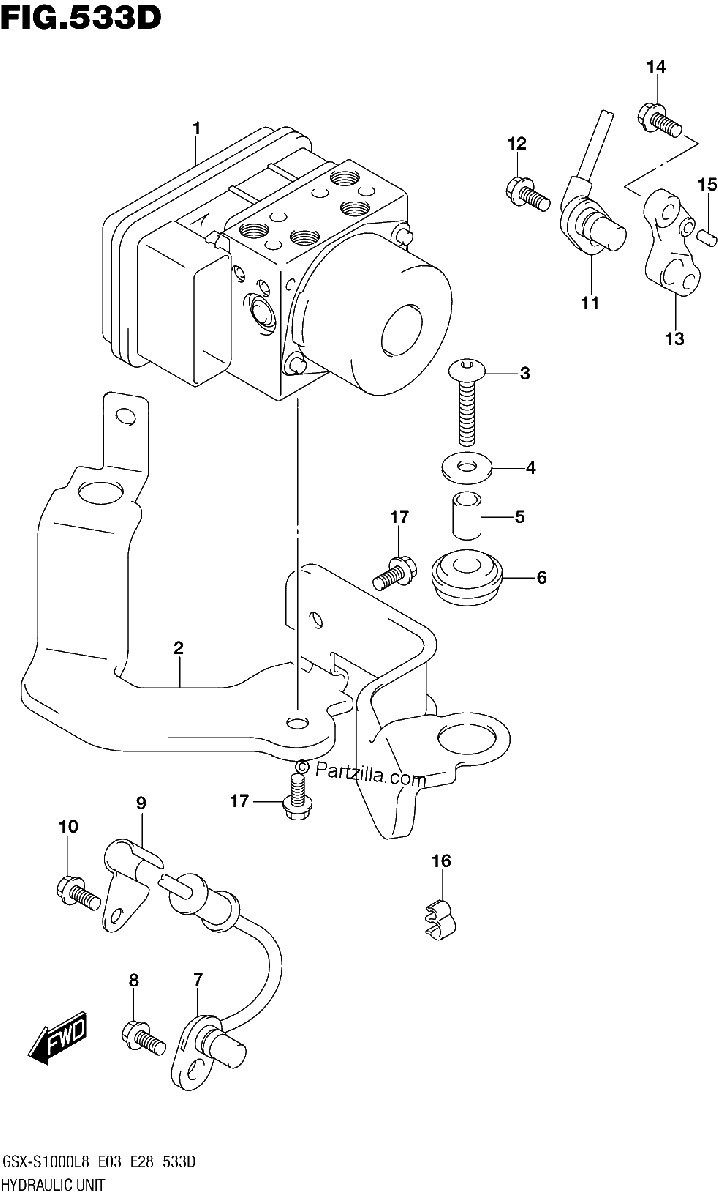 Diagrama de 533D HYDRAULIC UNIT GSX S1000AZL8 E28