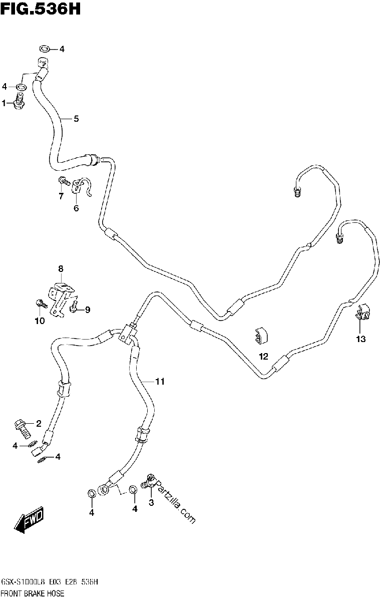Diagrama de 536H FRONT BRAKE HOSE GSX S1000AZL8 E33