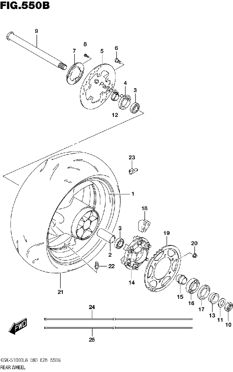 Diagrama de 550B REAR WHEEL GSX S1000AZL8 E03