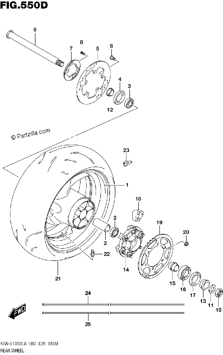 Diagrama de 550D REAR WHEEL GSX S1000AZL8 E28