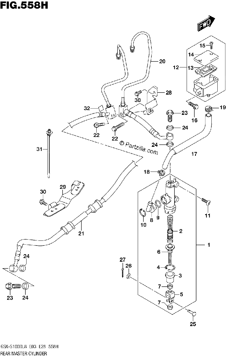 Diagrama de 558H REAR MASTER CYLINDER GSX S1000AZL8 E33