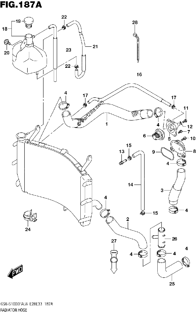 Diagrama de 187A RADIATOR HOSE