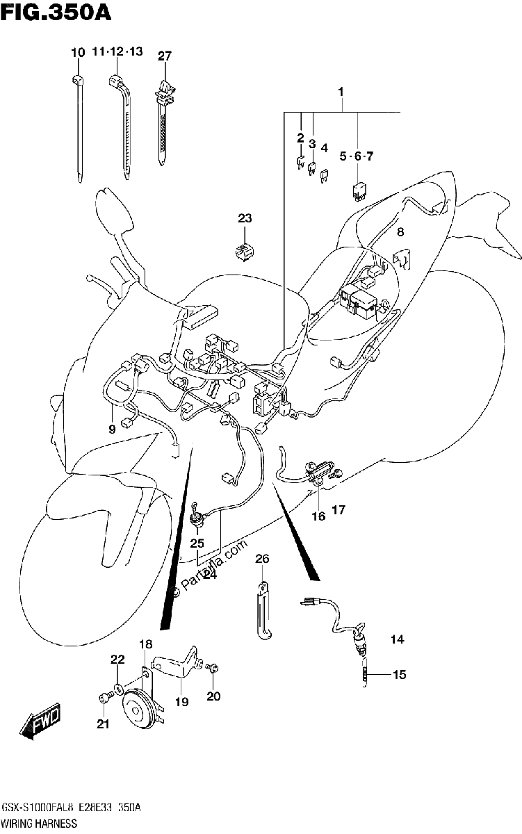 Diagrama de 350A WIRING HARNESS GSX S1000FAL8 E28