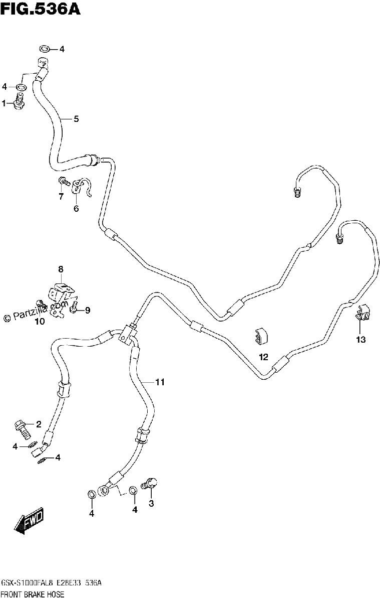 Diagrama de 536A FRONT BRAKE HOSE