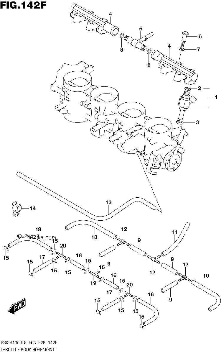 Diagrama de 142F THROTTLE BODY HOSE JOINT GSX S1000ZL8 E33