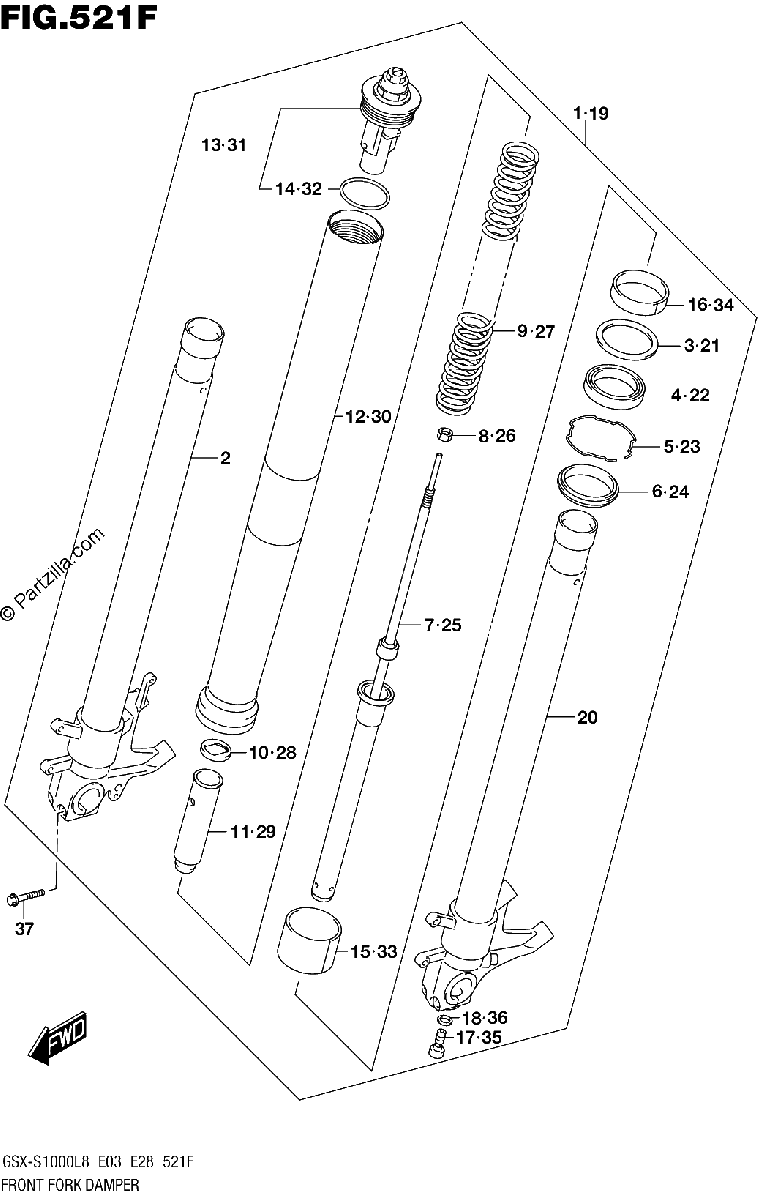 Diagrama de 521F FRONT FORK DAMPER GSX S1000ZL8 E33