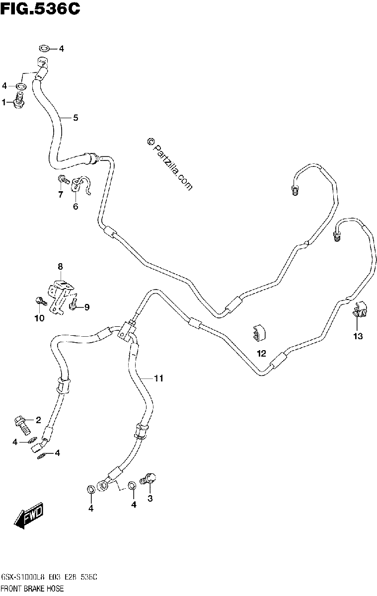 Diagrama de FRONT BRAKE HOSE GSX S1000AL8 E28