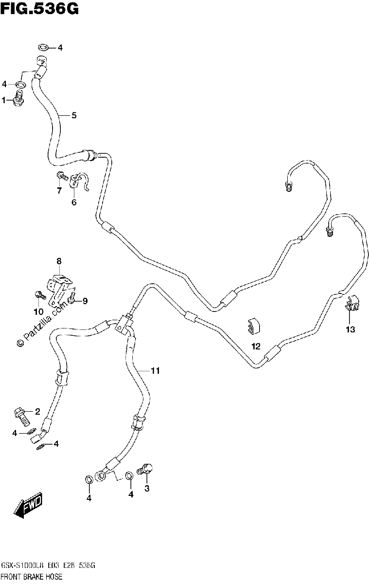 Diagrama de FRONT BRAKE HOSE GSX S1000AL8 E33