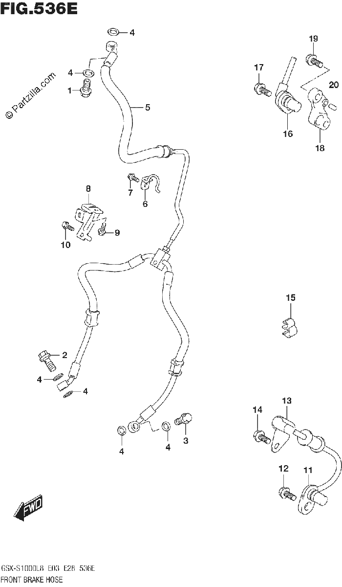 Diagrama de FRONT BRAKE HOSE GSX S1000L8 E33