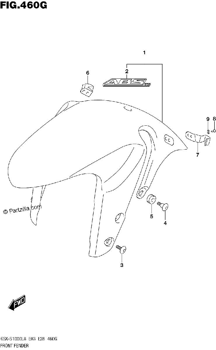 Diagrama de FRONT FENDER GSX S1000AL8 E33