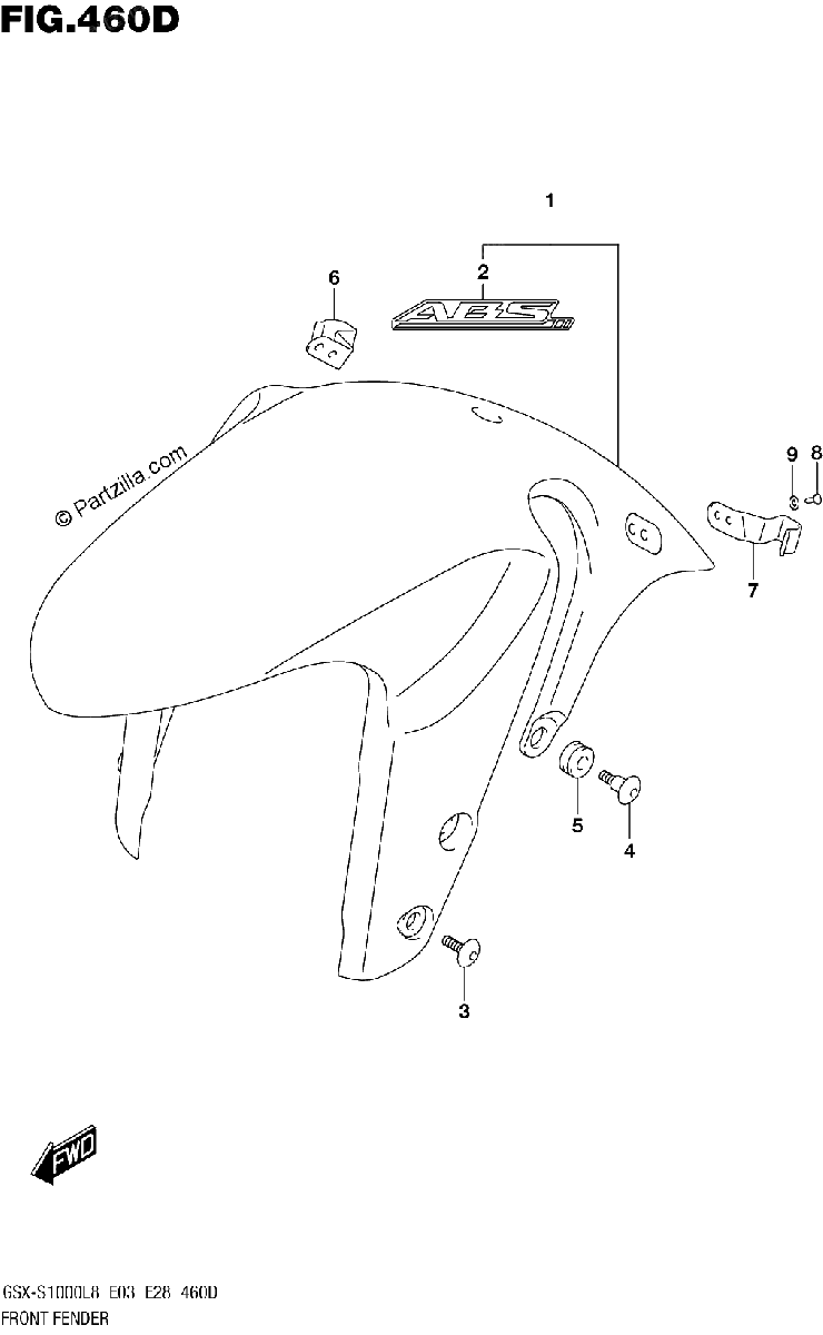 Diagrama de FRONT FENDER GSX S1000AZL8 E28
