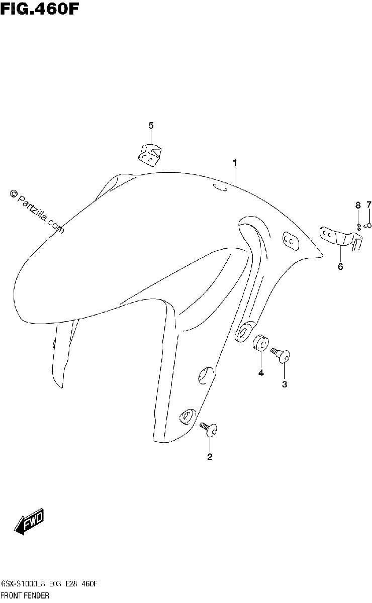 Diagrama de FRONT FENDER GSX S1000ZL8 E33