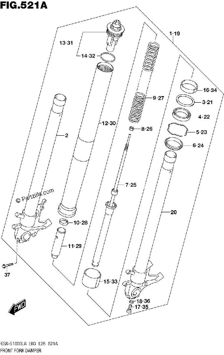 Diagrama de FRONT FORK DAMPER GSX S1000AL8 E03