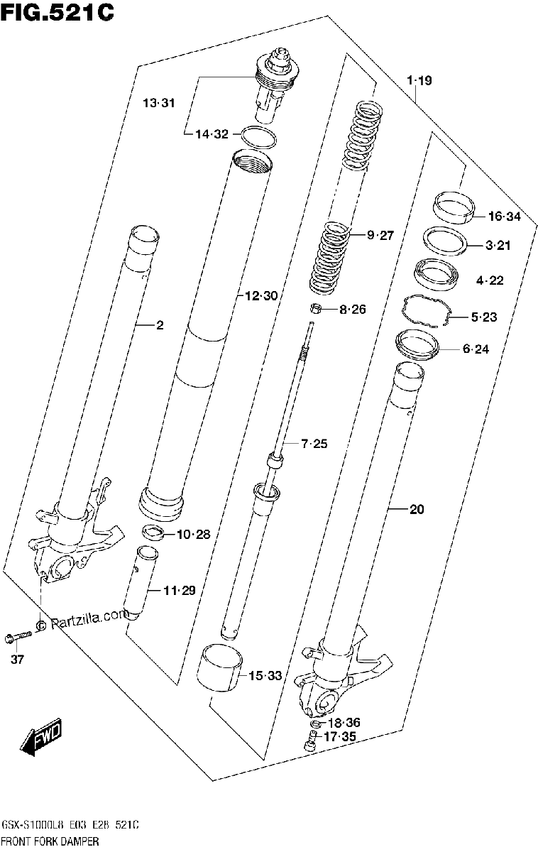 Diagrama de FRONT FORK DAMPER GSX S1000AL8 E28