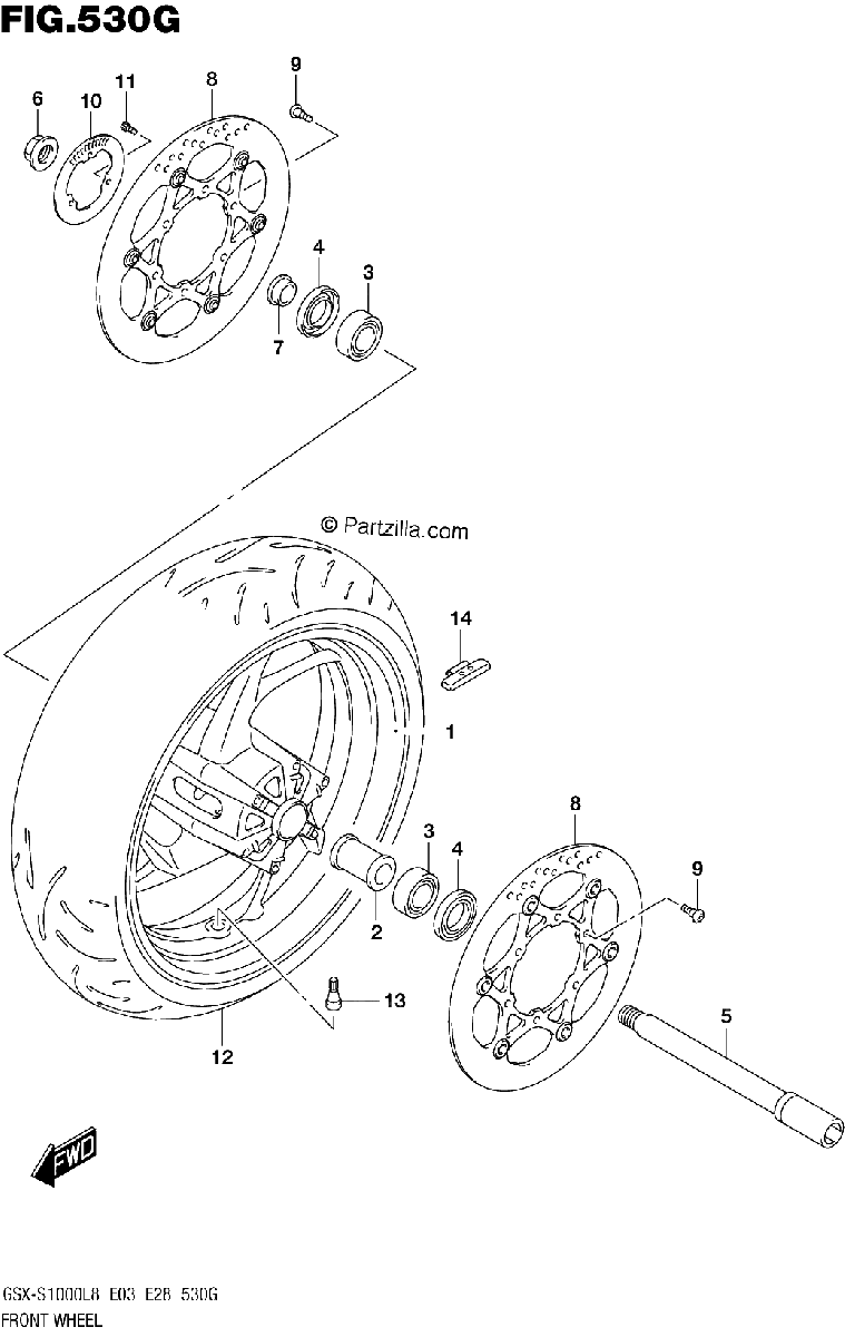 Diagrama de FRONT WHEEL GSX S1000AL8 E33