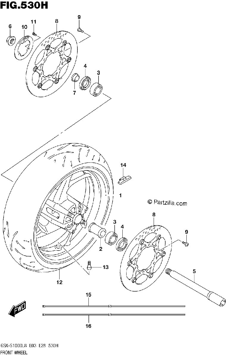 Diagrama de FRONT WHEEL GSX S1000AZL8 E33