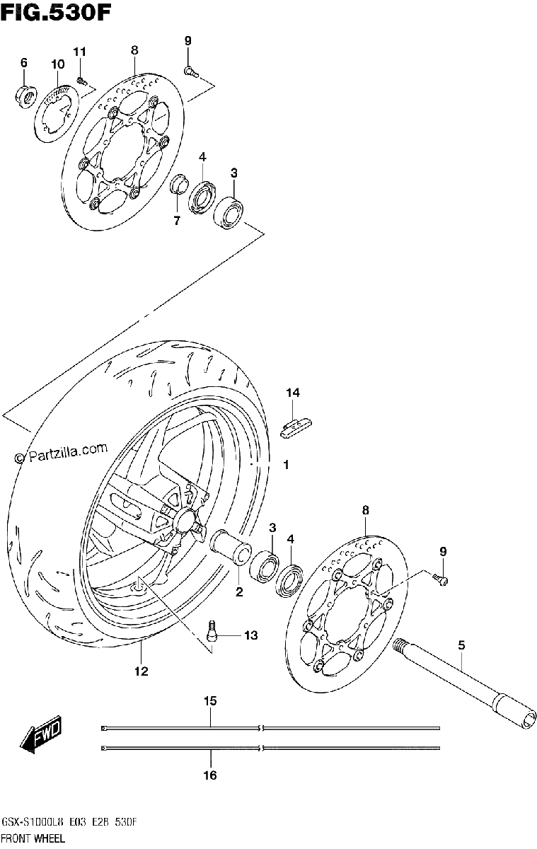 Diagrama de FRONT WHEEL GSX S1000ZL8 E33