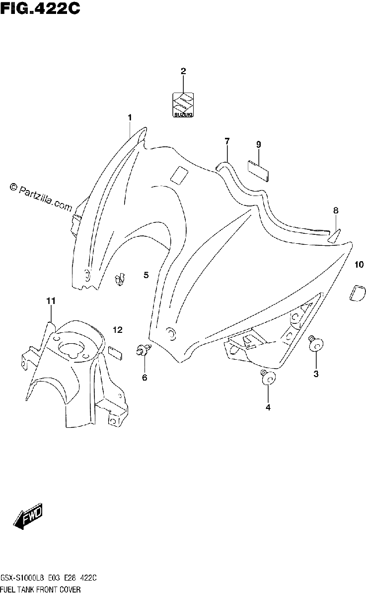 Diagrama de FUEL TANK FRONT COVER GSX S1000AL8 E28