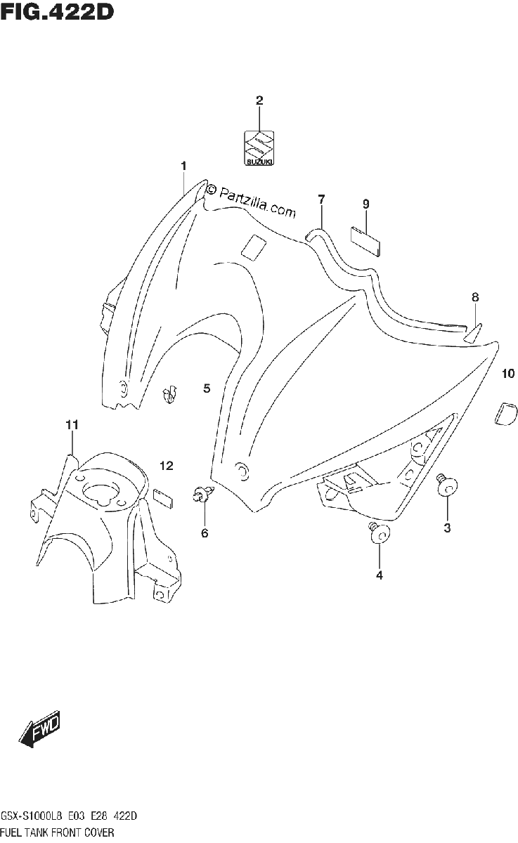 Diagrama de FUEL TANK FRONT COVER GSX S1000AZL8 E28