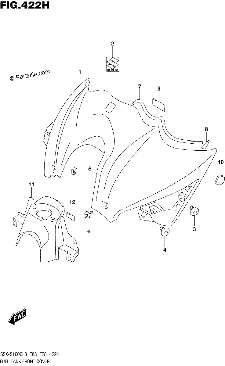 Diagrama de FUEL TANK FRONT COVER GSX S1000AZL8 E33