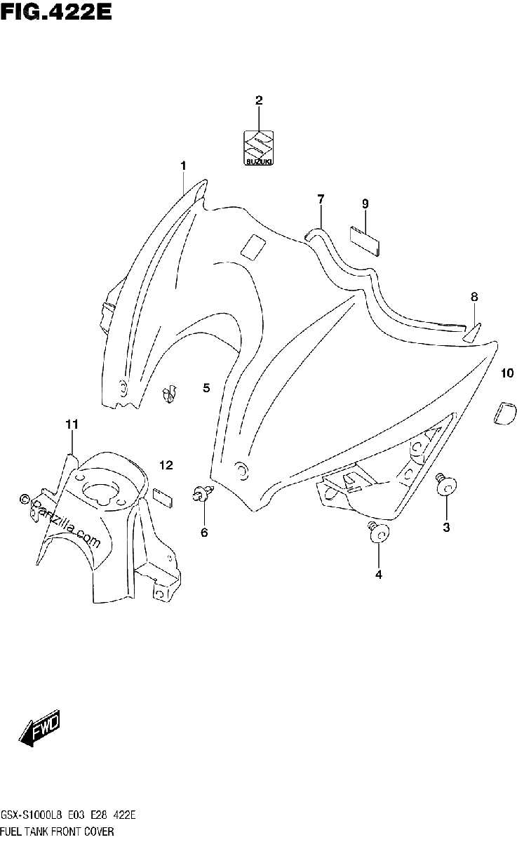 Diagrama de FUEL TANK FRONT COVER GSX S1000L8 E33