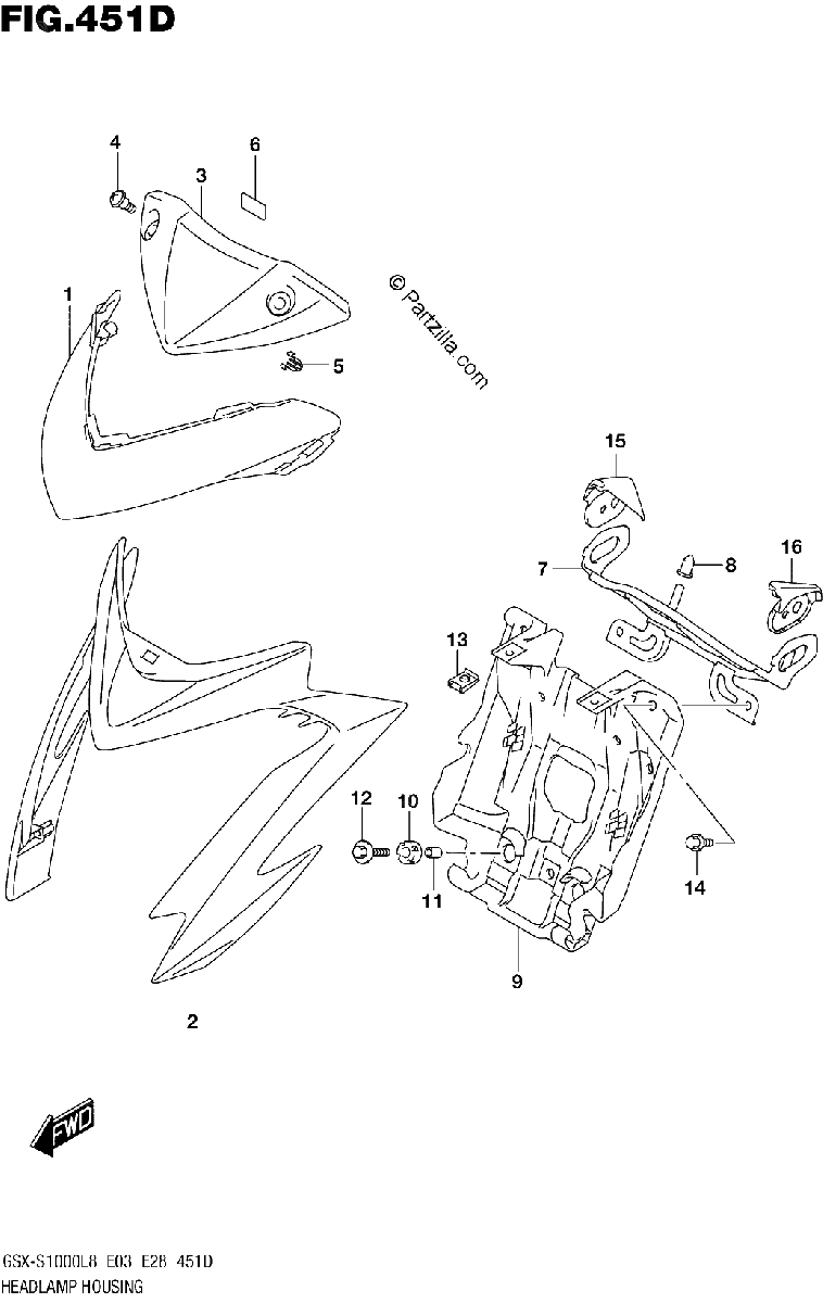 Diagrama de HEADLAMP HOUSING GSX S1000AZL8 E28