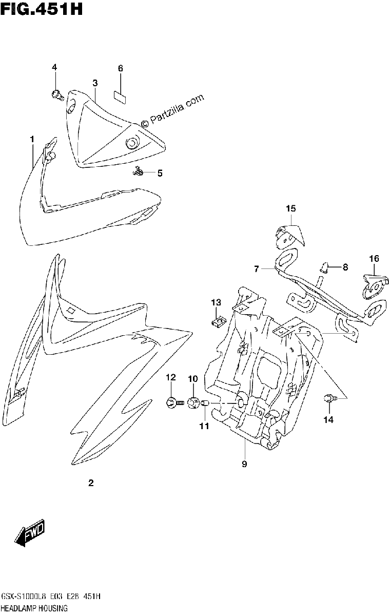 Diagrama de HEADLAMP HOUSING GSX S1000AZL8 E33
