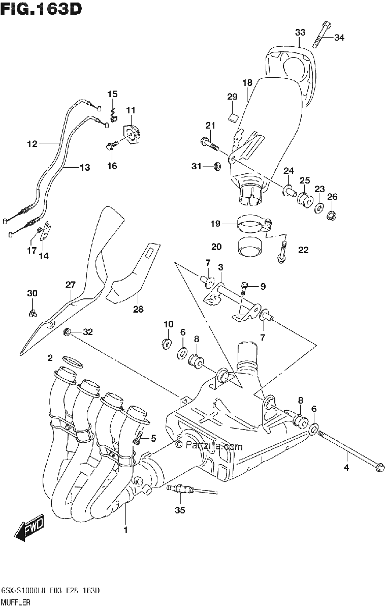 Diagrama de MUFFLER GSX S1000AZL8 E28