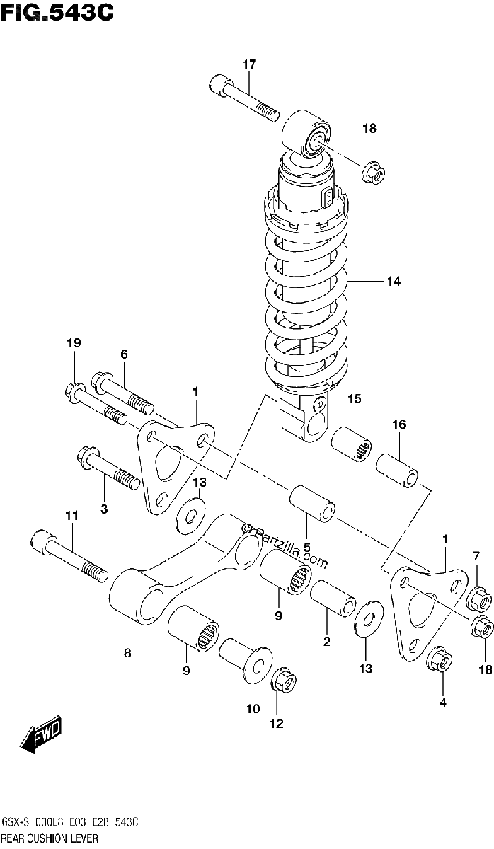 Diagrama de REAR CUSHION LEVER GSX S1000AL8 E28