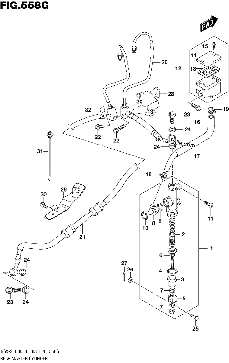 Diagrama de REAR MASTER CYLINDER GSX S1000AL8 E33