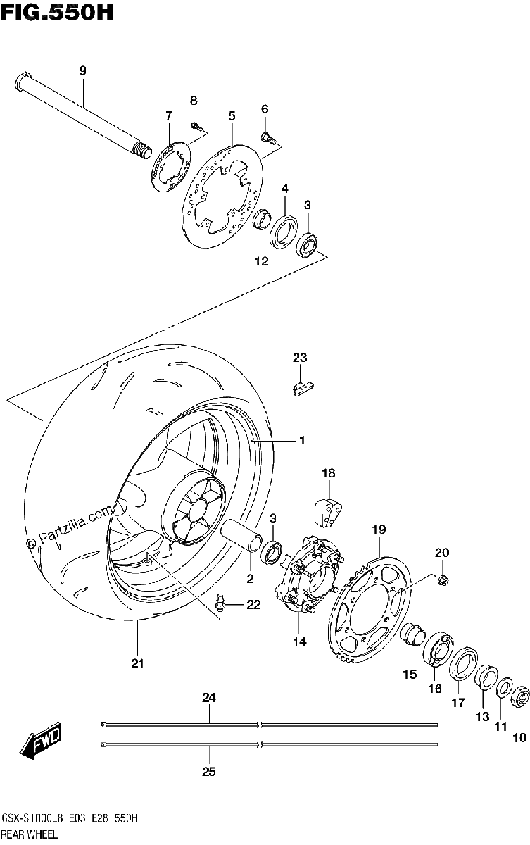 Diagrama de REAR WHEEL GSX S1000AZL8 E33