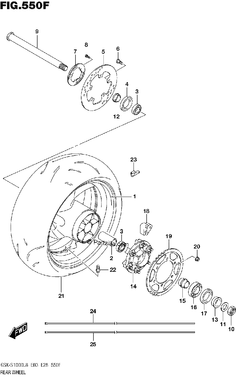 Diagrama de REAR WHEEL GSX S1000ZL8 E33