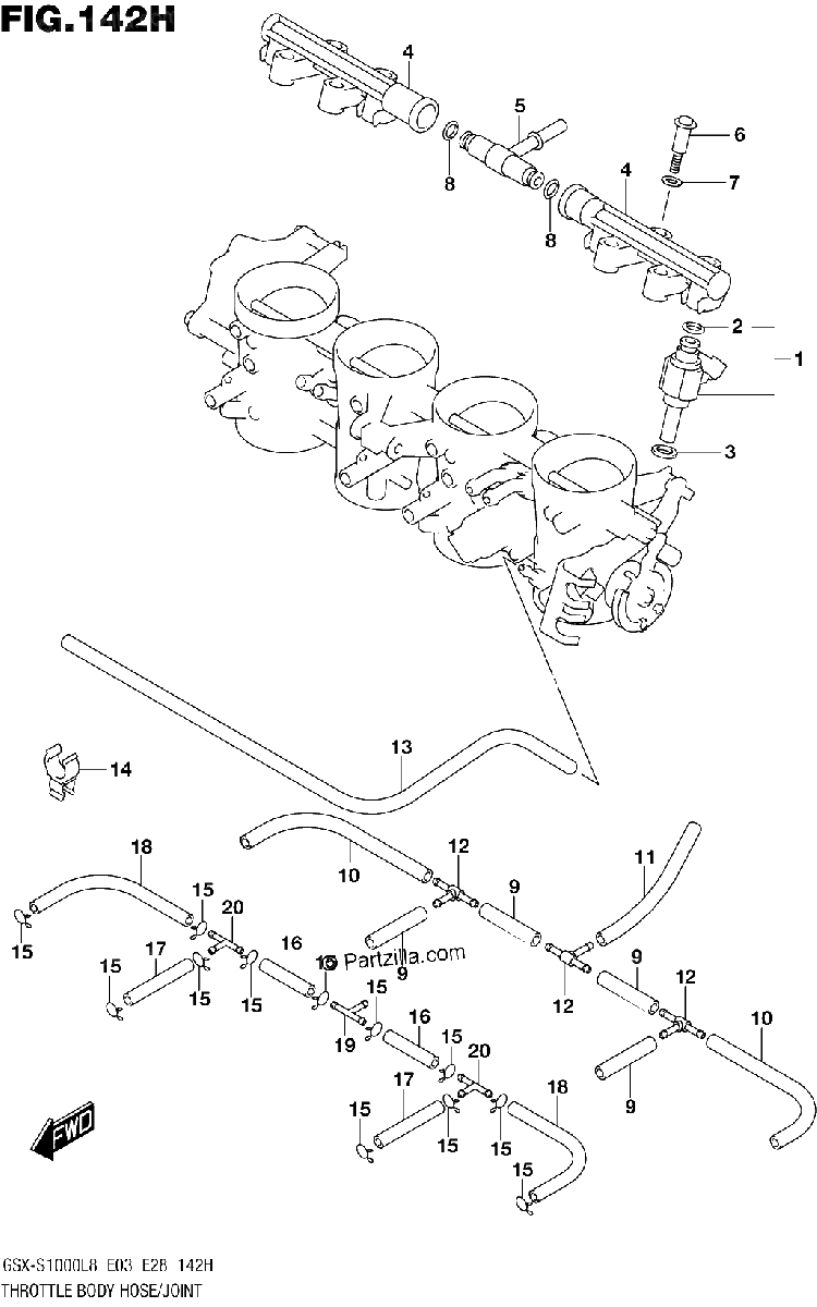Diagrama de THROTTLE BODY HOSE JOINT GSX S1000AZL8 E33