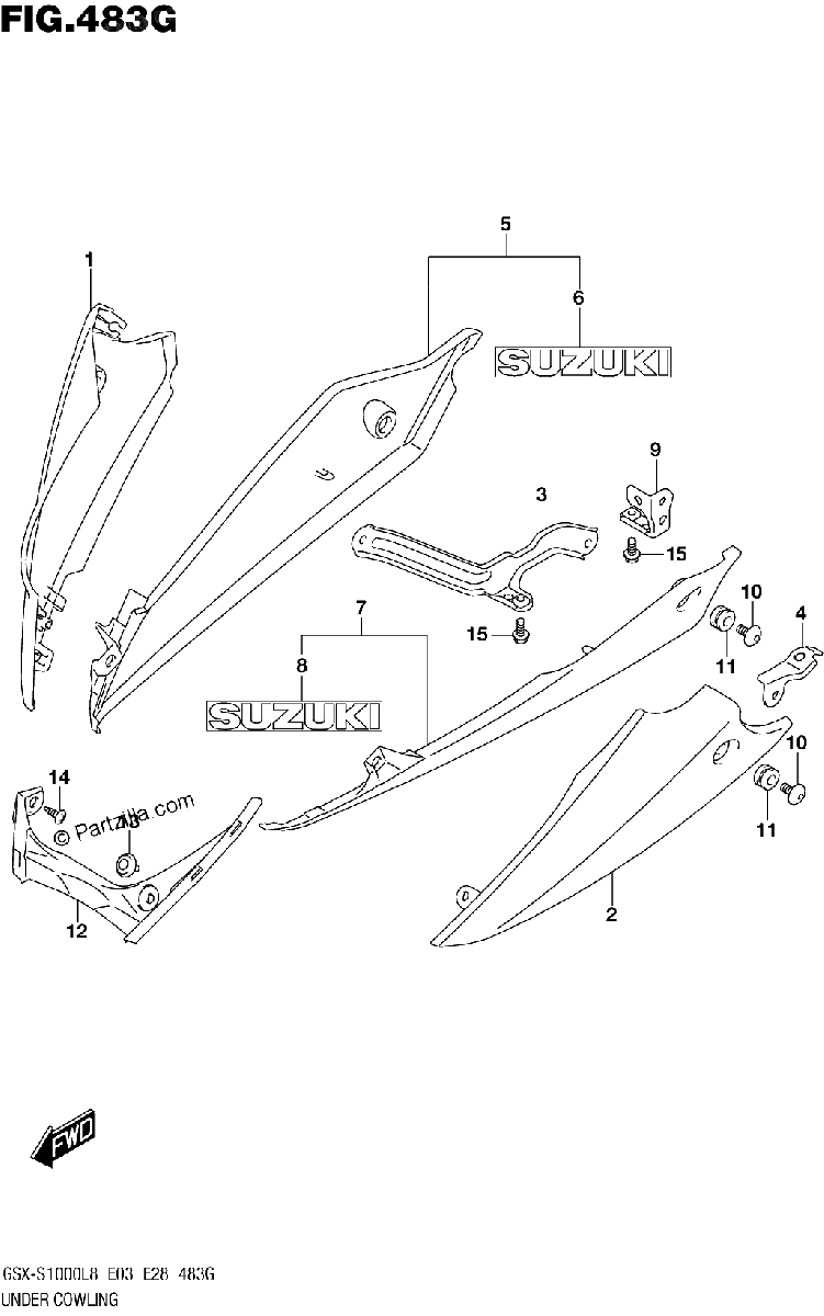 Diagrama de UNDER COWLING GSX S1000AL8 E33