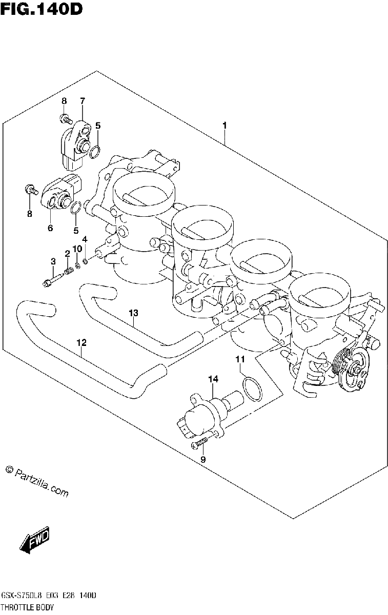 Diagrama de 140D THROTTLE BODY GSX S750ZL8 E33