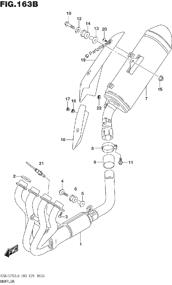 Diagrama de 163B MUFFLER GSX S750L8 E33