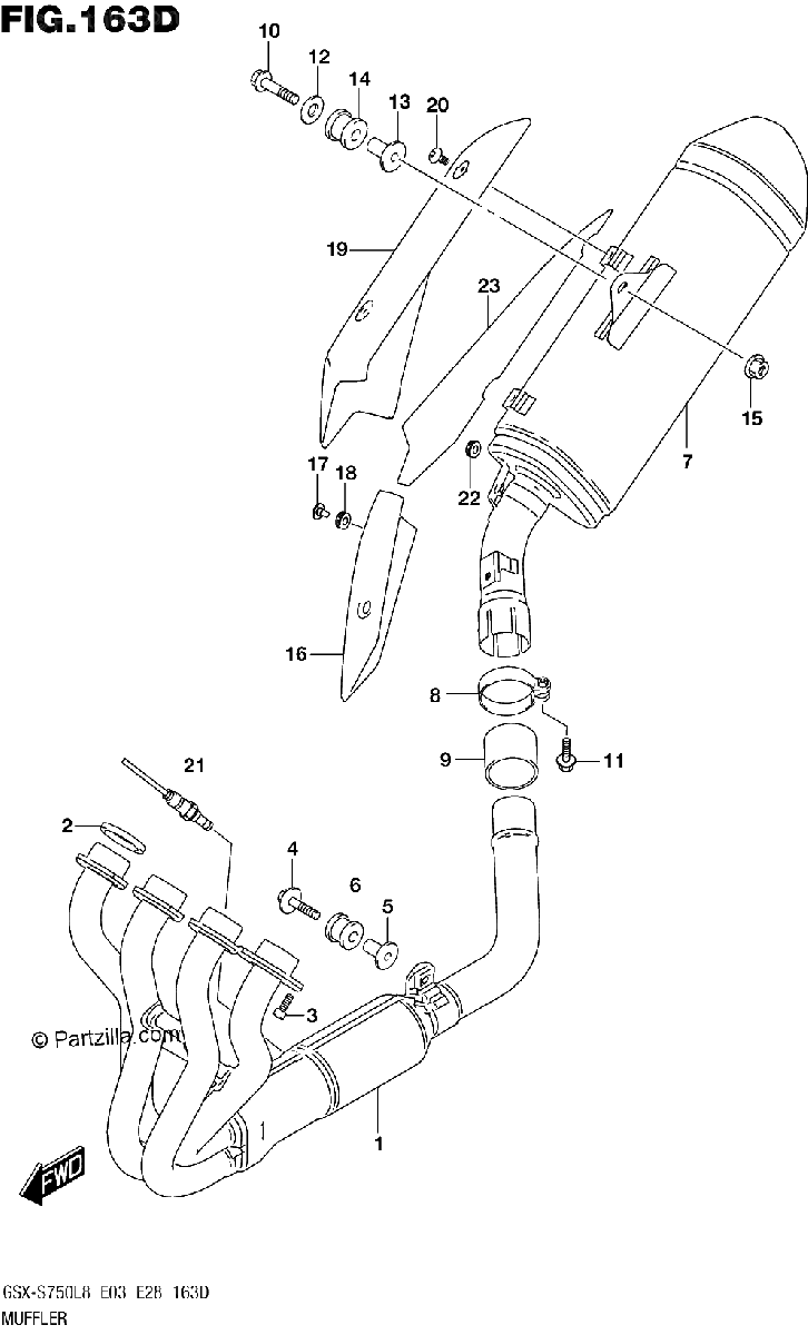 Diagrama de 163D MUFFLER GSX S750ZL8 E33