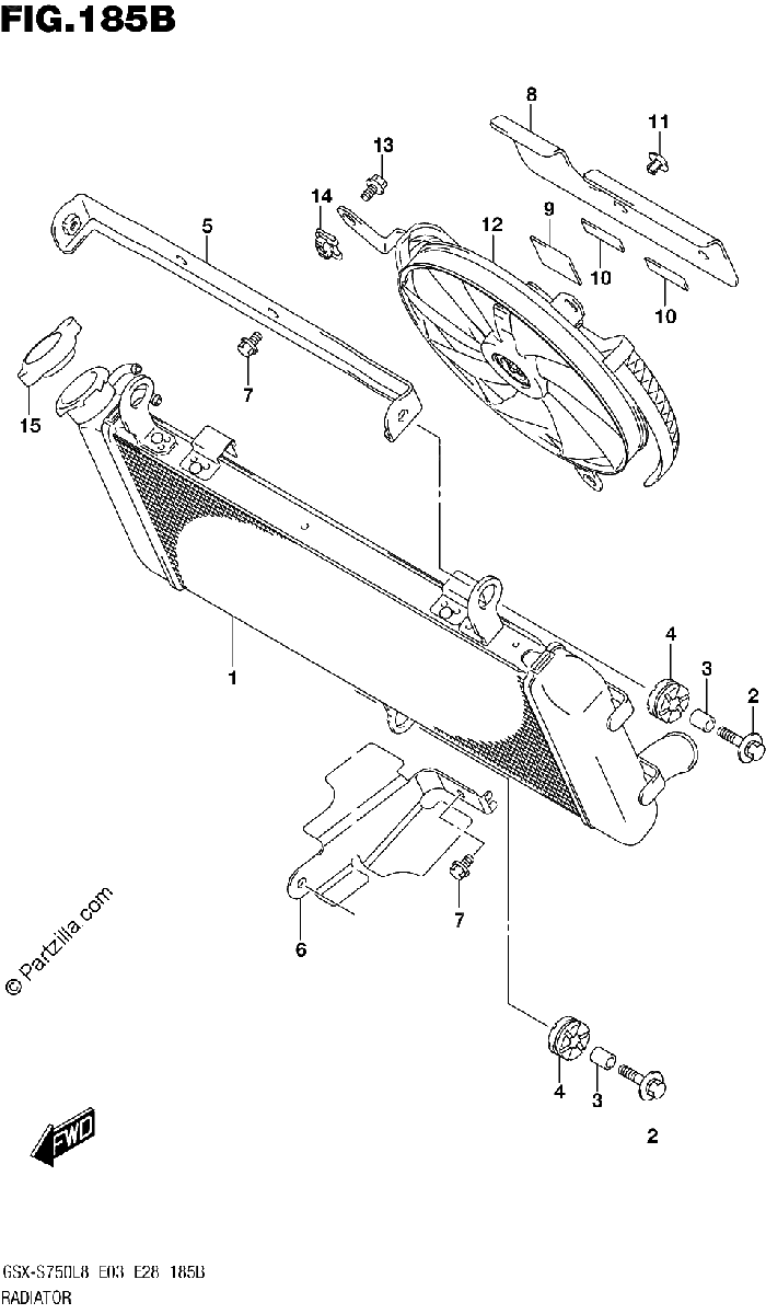 Diagrama de 185B RADIATOR GSX S750L8 E33