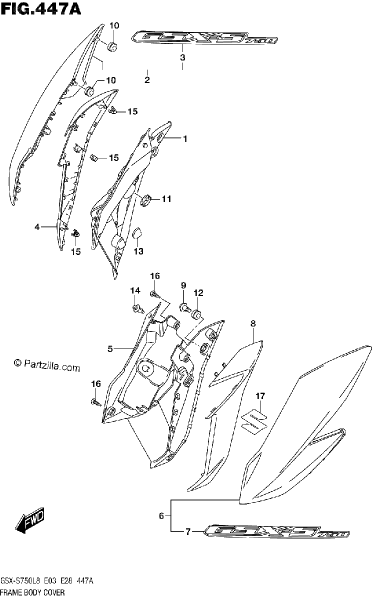 Diagrama de 447A FRAME BODY COVER FOR YVZ KEL