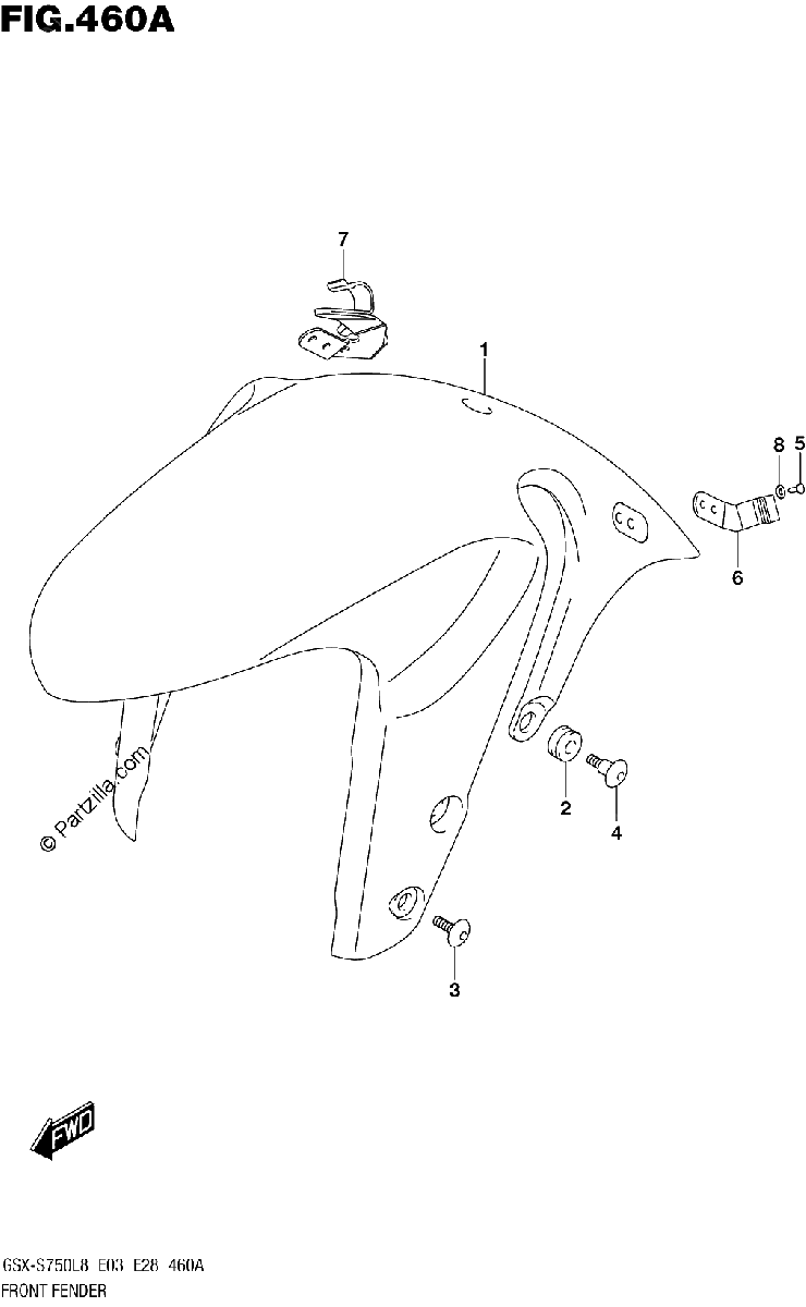 Diagrama de 460A FRONT FENDER GSX S750L8 E03